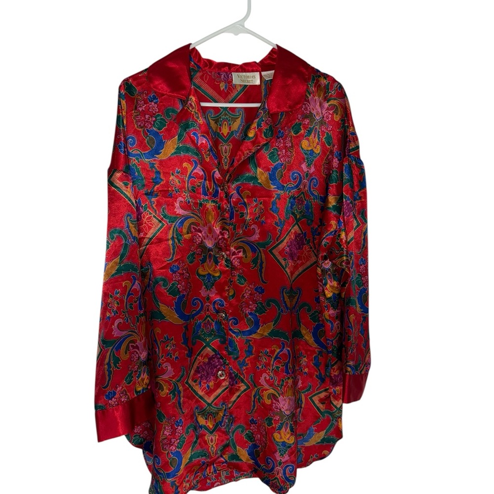Vintage Yellow Tag Victoria's Secret Button Down Long Sleeve Floral Pj Dress M/L